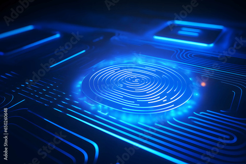 fingerprint scan technology laser scan line digital element blue neon