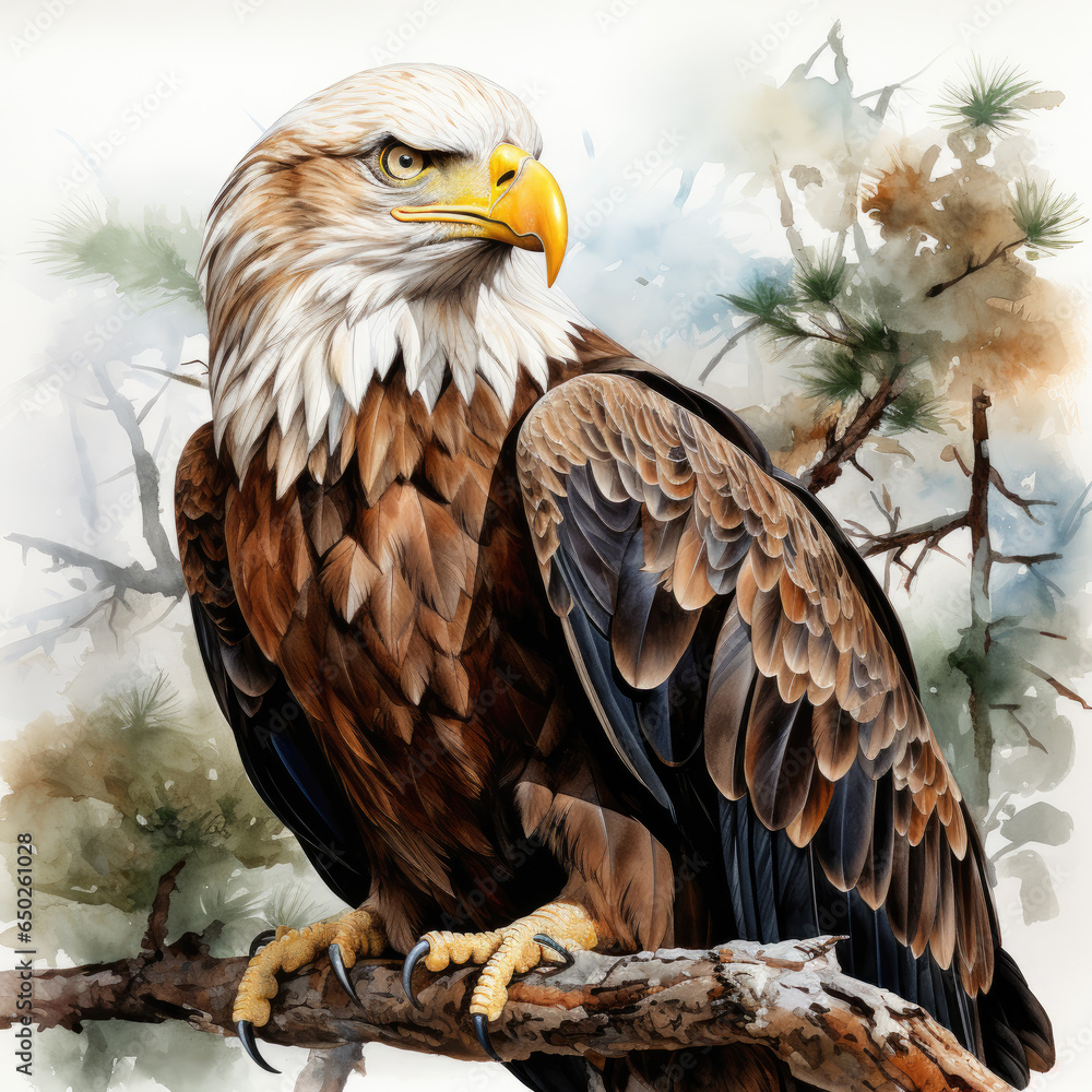 Obraz premium watercolor Bald Eagle clipart, Generative Ai
