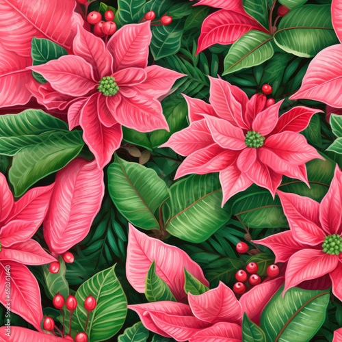 Red Christmas Poinsettia flowers pattern seamless print