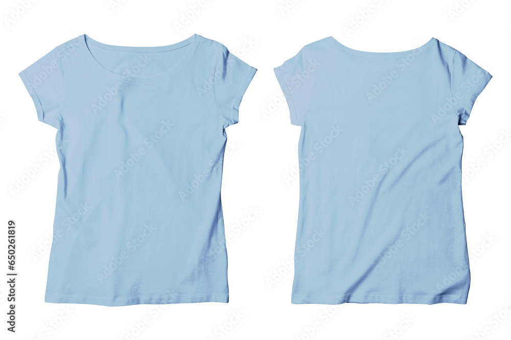 Fototapeta premium Blank Steel Blue Female Wide Neck T-Shirt Mockup Isolated