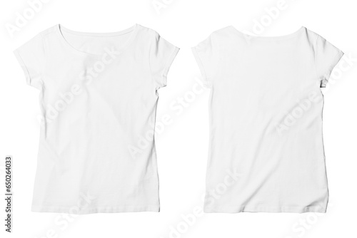 Blank White Female Wide Neck T-Shirt Mockup Isolated