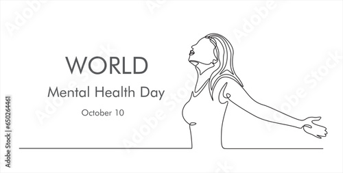 One continuous single line of women. World Mental Health day is observed every year on October 10, A mental illness is a health problem that significantly affects how a person feels, thinks, behaves.
