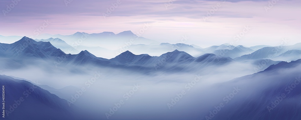 Layers of Misty Blues and Purples on the Mountain Side. Beautiful Majestic Background. Generative ai
