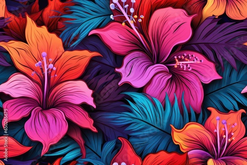 Vaporwave Floral Pattern. Floral Background. Generative AI