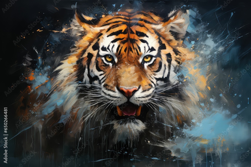 Oil Painting of a Fierce Tiger, Generative AI Oil Painting of a Fierce Tiger, Generative AI