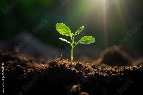 Essence of life. Sprouting seedling. Nature renewal. Birth of tiny plant. Green tree beginning. Miracle of growth. Promise of new season