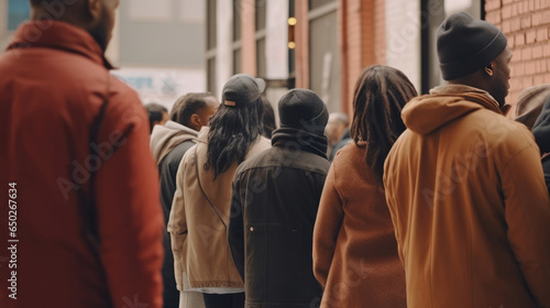 A group of people waiting in line at a store