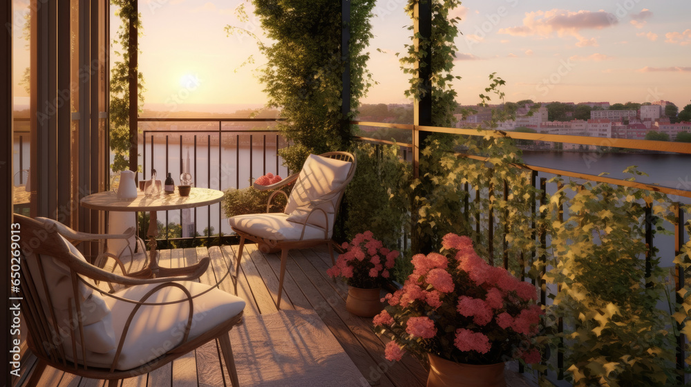 An exquisite balcony terrace - obrazy, fototapety, plakaty 
