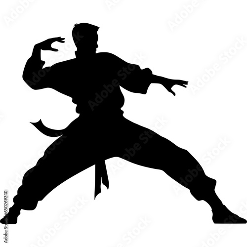 Black silhouette martial arts kung fu stance fighting pose