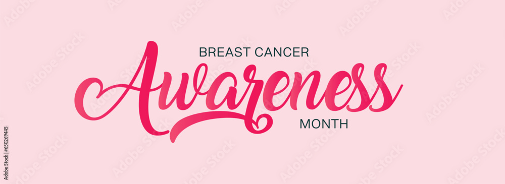 Breast Cancer Awareness line lettering, Hand drawn modern vector calligraphy isolated on pink background. Simple inscription with swashes, wavy lettering text. Awareness Month October Banner Template