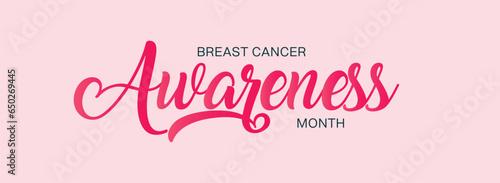 Breast Cancer Awareness line lettering, Hand drawn modern vector calligraphy isolated on pink background. Simple inscription with swashes, wavy lettering text. Awareness Month October Banner Template