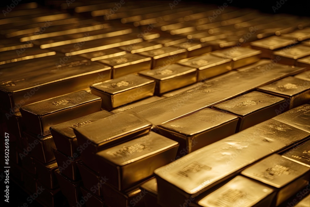 physical gold bars stacked in perfect formation, these bars represent