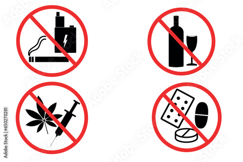 Prohibition signs. Set of prohibition signs isolated on a white background. Vector illustration.