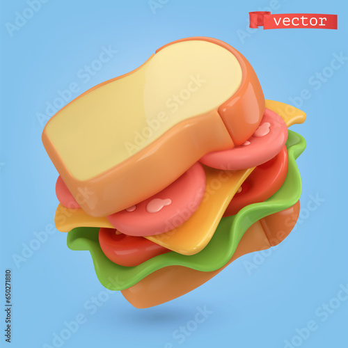 Sandwich, 3d cartoon vector icon