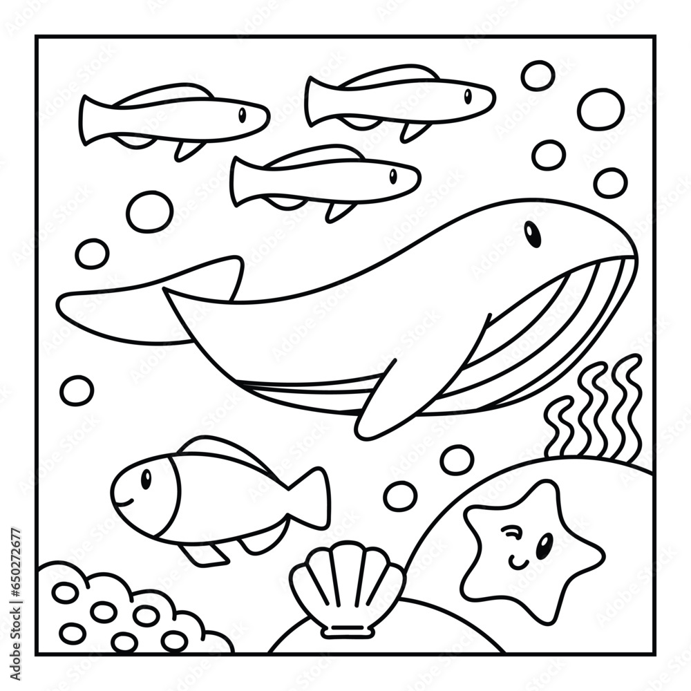 Fototapeta premium Hand drawn Coloring Book Under the Sea Animal Illustration