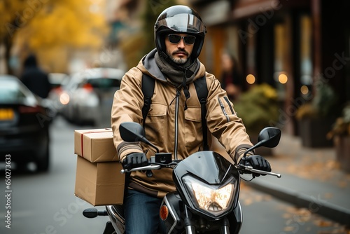 A courier delivers parcels on a scooter