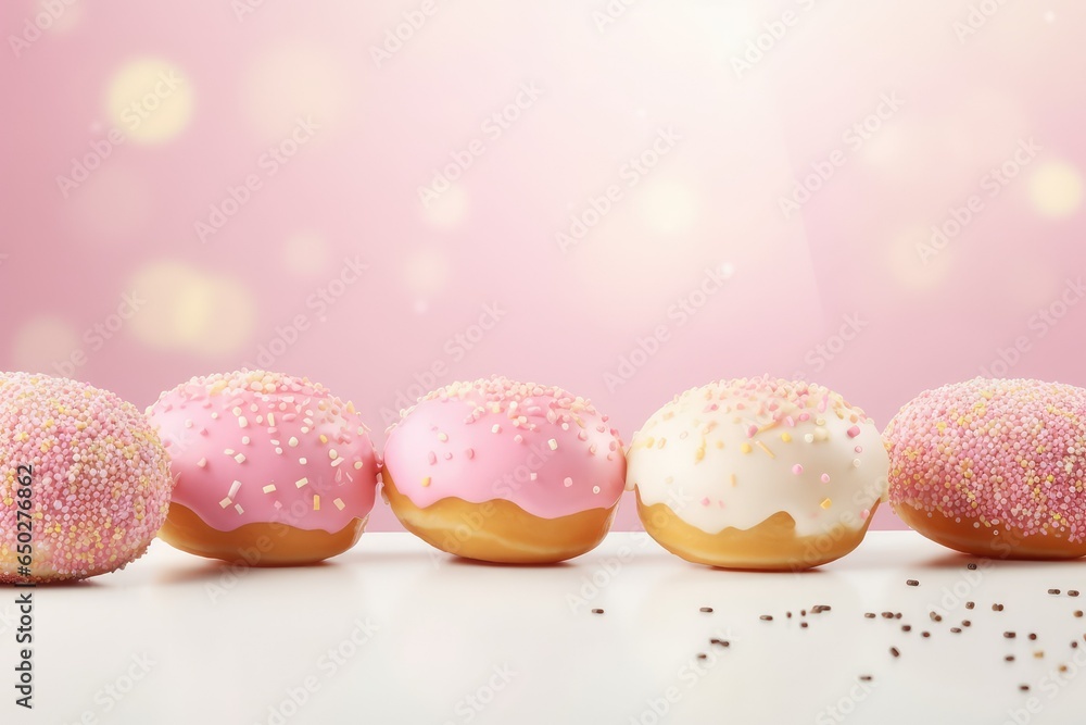 banner with pink donuts. place for text. advertising for a confectionery shop. flyer. cute baked goods banner with pink donuts. place for text. advertising for a confectionery shop. flyer. cute baked goods