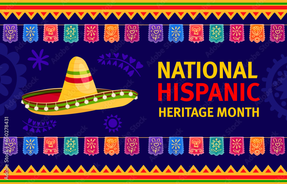 National hispanic heritage month festival banner with papel picado ...