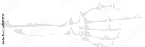 Skeleton hand pointing gesture. Isolated vector skeletal arm extends, bony finger stretched forward, indicating a chilling direction with eerie precision, embodying the macabre essence of Halloween