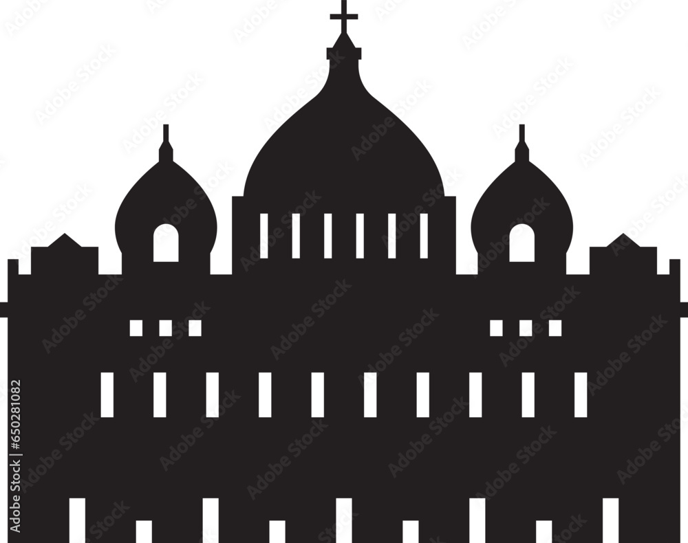 Simple black flat drawing of the Italian historical landmark monument of the ST. PETER'S BASILICA, VATICAN CITY