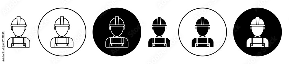 Construction worker icon set in black filled and outlined style ...