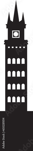Simple black flat drawing of the Spanish historical landmark monument of the LA GIRALDA TOWER OF THE SEVILLE CATHEDRAL, SEVILLE