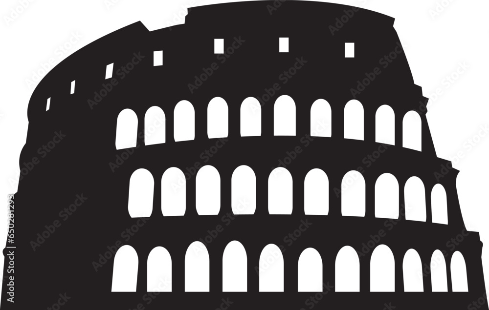 Naklejka premium Simple black flat drawing of the Italian historical landmark monument of the COLOSSEUM, ROME