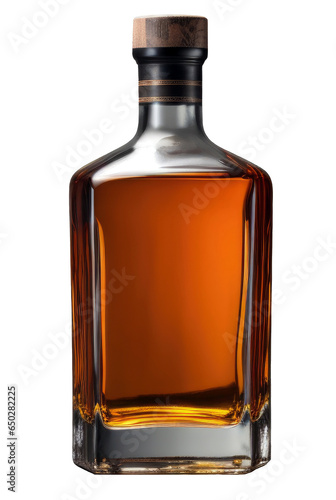 Whiskey bottle, isolated. Transparent whiskey bottle. Mockup ready, unbranded.