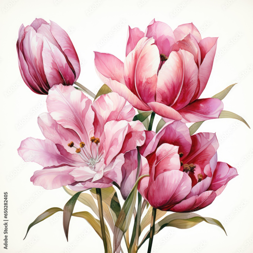 Fototapeta premium watercolor Tulip clipart, Generative Ai