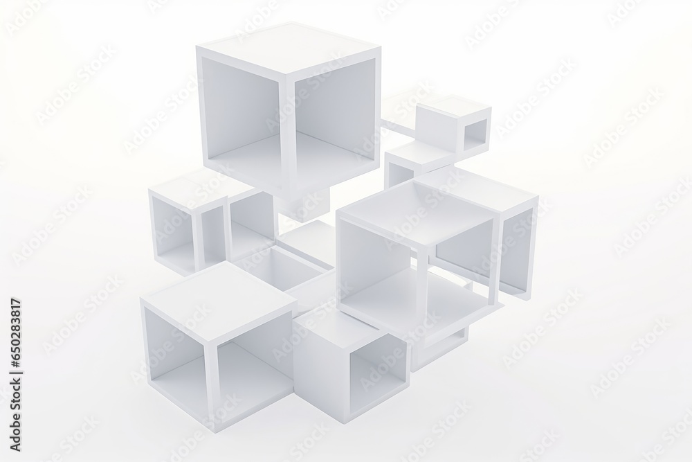 Connected white cubes, 3d render, Generative AI Connected white cubes, 3d render, Generative AI