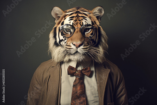 cool tiger animal with glasses