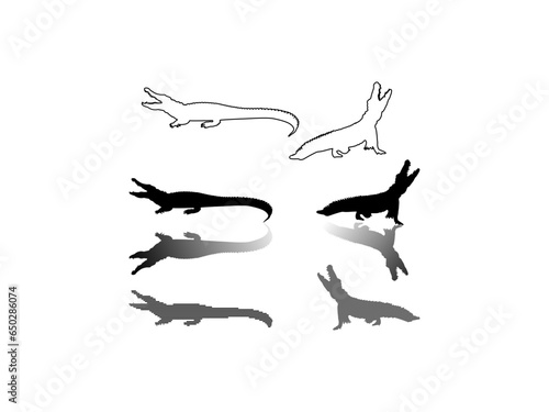 crocodile silhouette. set of lacoste silhouette in various poses. crocodile vector design and illustration.