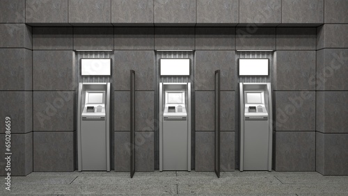 ATMs installed in illuminated niches in the wall. 3d illustration
