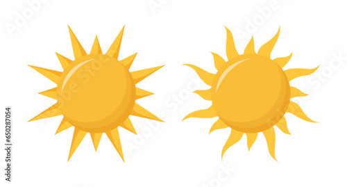 Two vector suns with different rays. Isolated on a white background. Flat design.