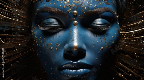 fashion portrait of a black girl with golden makeup. Beautiful face.