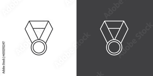 Simple medal icon line. Achieve vector icon illustration sign. Award vector icon. Winning icon, Winers icon collection. Achievement Medal isolated on white background.  photo