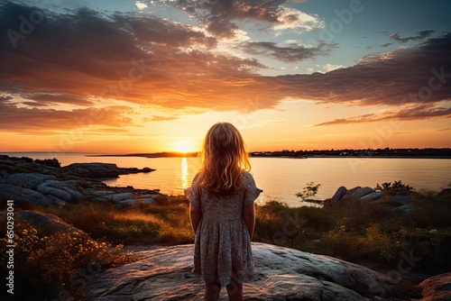 view back of child watching a beautiful sunset © id_collection