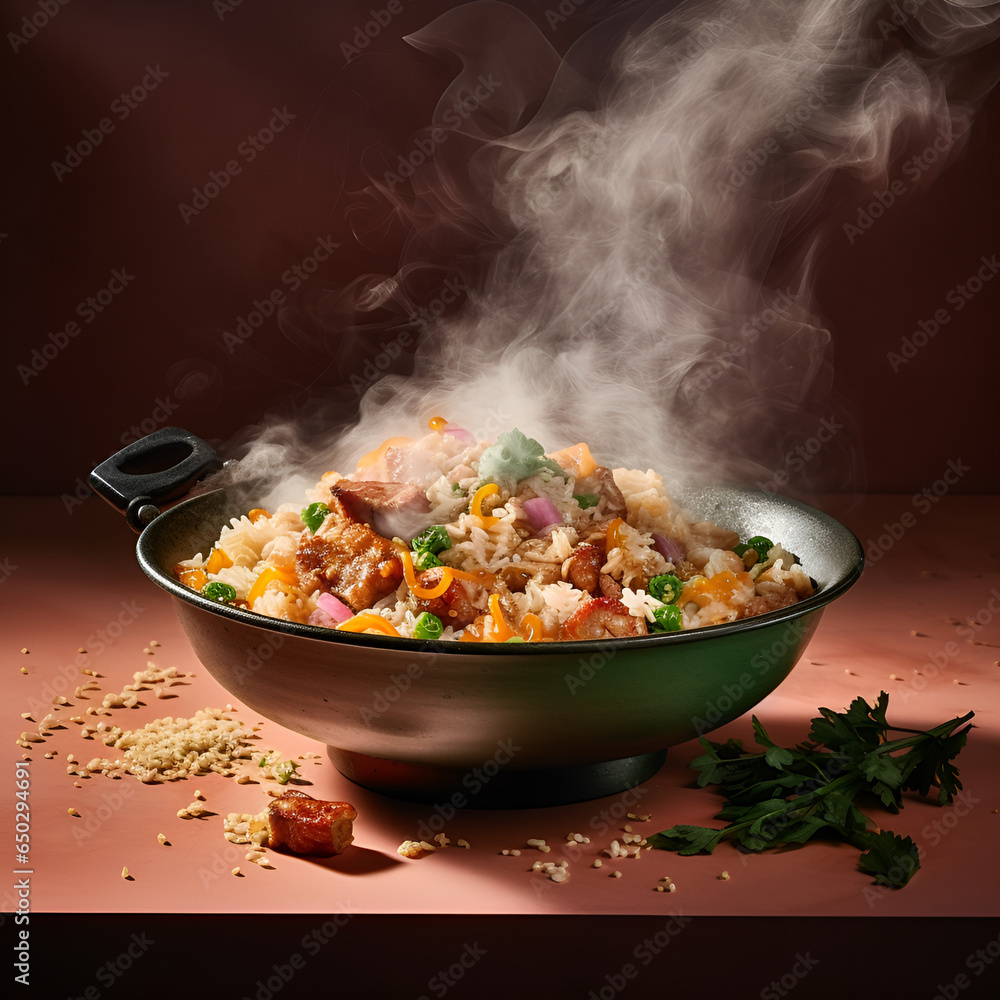 Photo of a delicious fried rice breakfast that is beautifully arranged and appetizing. Generative AI Photo of a delicious fried rice breakfast that is beautifully arranged and appetizing. Generative AI
