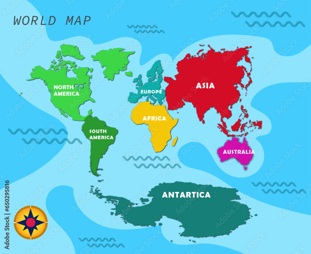 Naklejka premium hand drawing world map illustration with sea background