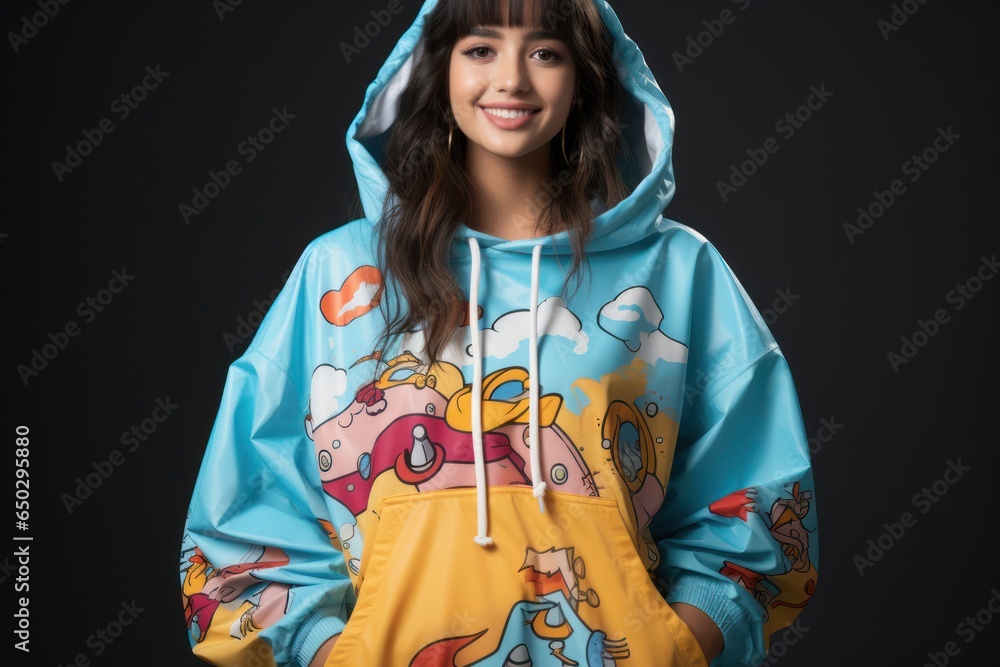 Caucasian Female Dark Background Cheerful Style Bright Backdrop Generative AI Caucasian Female Dark Background Cheerful Style Bright Backdrop Generative AI