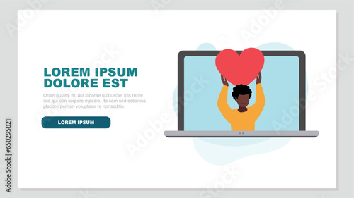 Laptop display with satisfied customer holding up a heart symbol