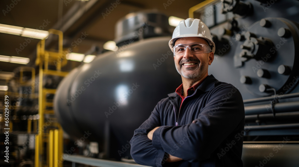 Portrait of engineer smile at work in the gas power station Portrait of engineer smile at work in the gas power station