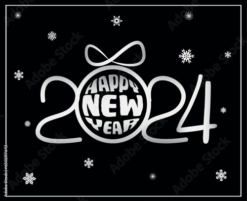 2024 Happy New Year greeting card in black and white colours