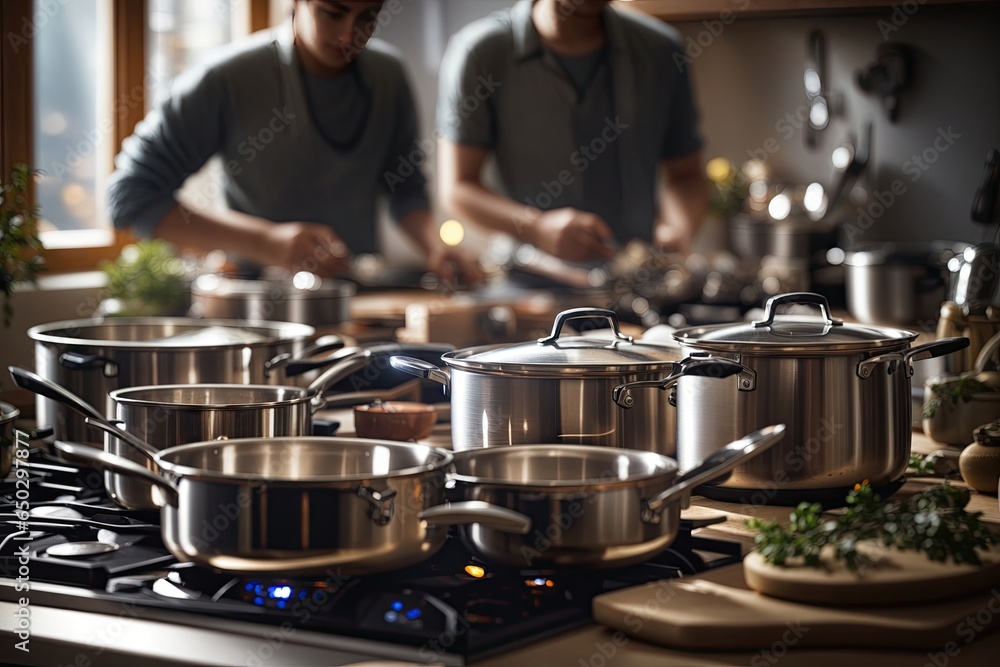 person cooking with classic pots and pans. ai generative person cooking with classic pots and pans. ai generative