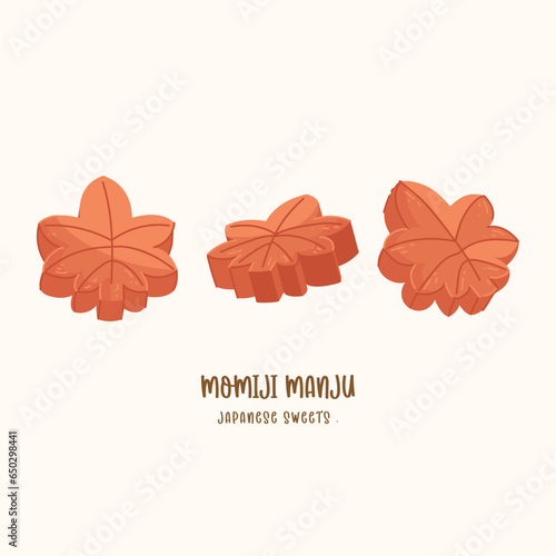 Momiji Manju japan bakery vector isolated on white background. Japanese Asia sweet dessert illustration