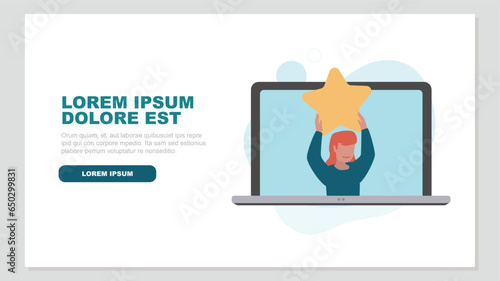 Laptop display with satisfied customer holding up a star