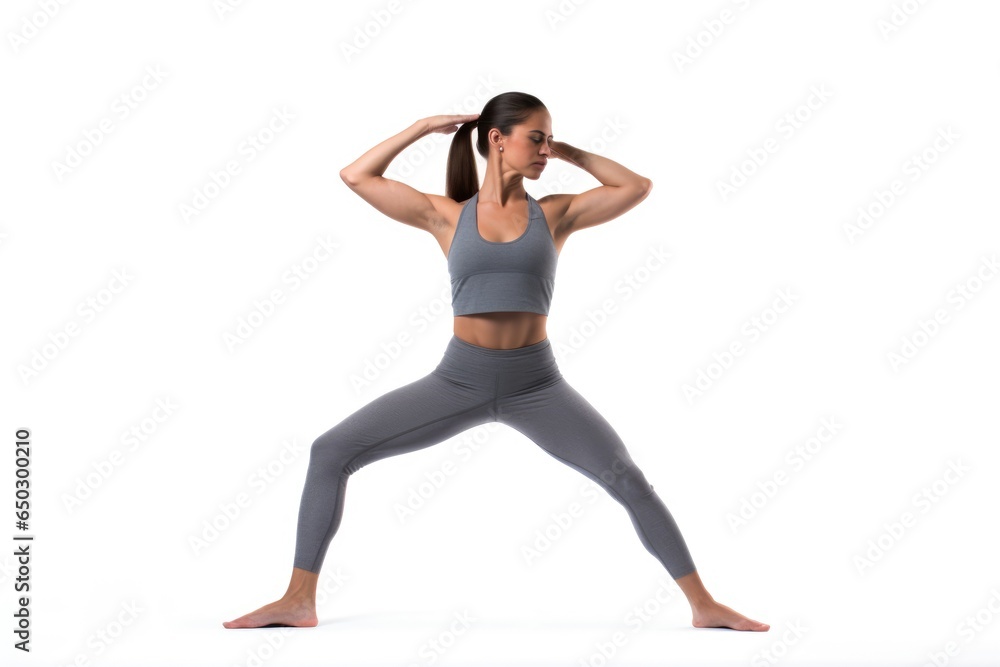 woman doing yoga on white background