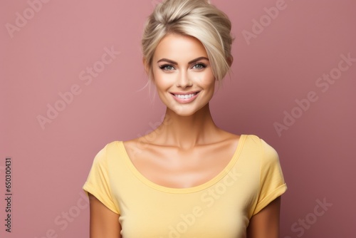 Caucasian Woman Standing Joyful Style Colorful Background Generative AI