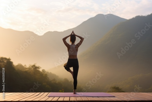 woman yoga exercise in mountains