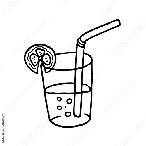 Single hand-drawn lemonade glass for greeting cards, posters, recipes, and culinary design. Isolated on a white background. Doodle vector illustration.